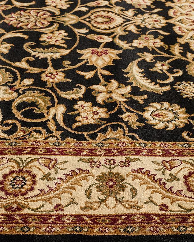 Sydney Collection Medallion Rug Black With Ivory Border