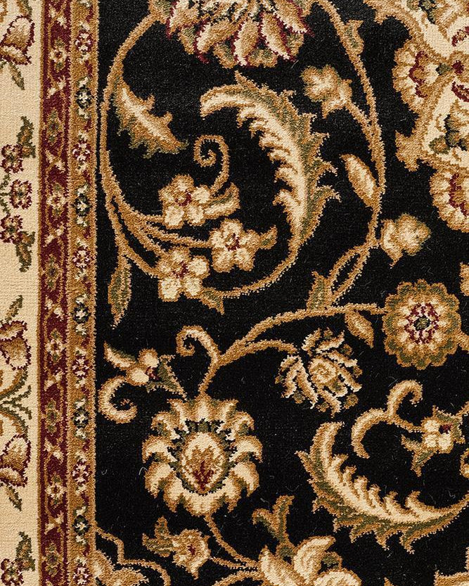 Sydney Collection Medallion Rug Black With Ivory Border