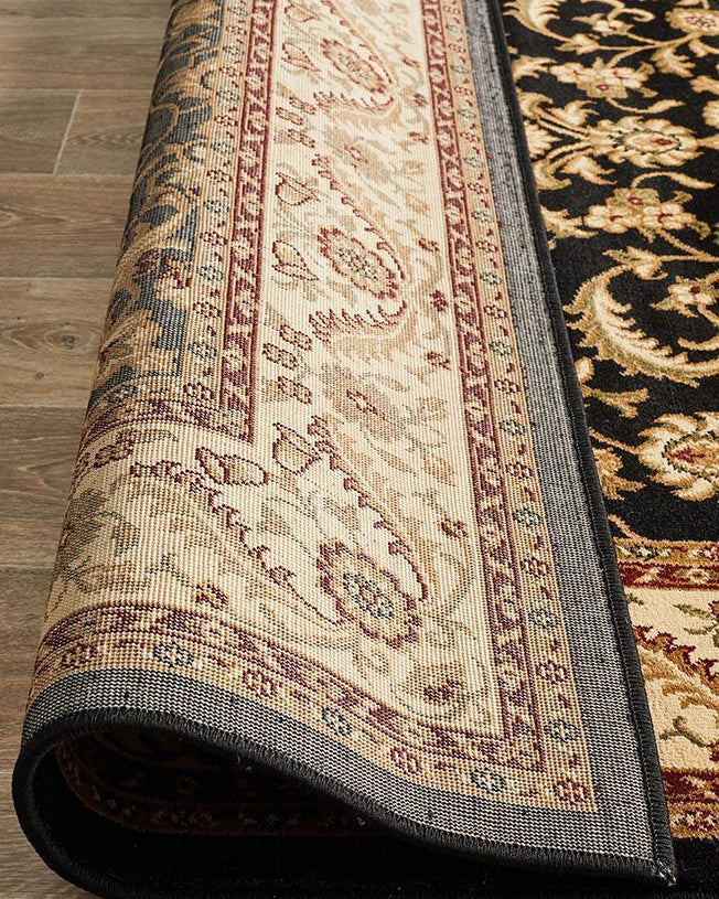 Sydney Collection Medallion Rug Black With Ivory Border