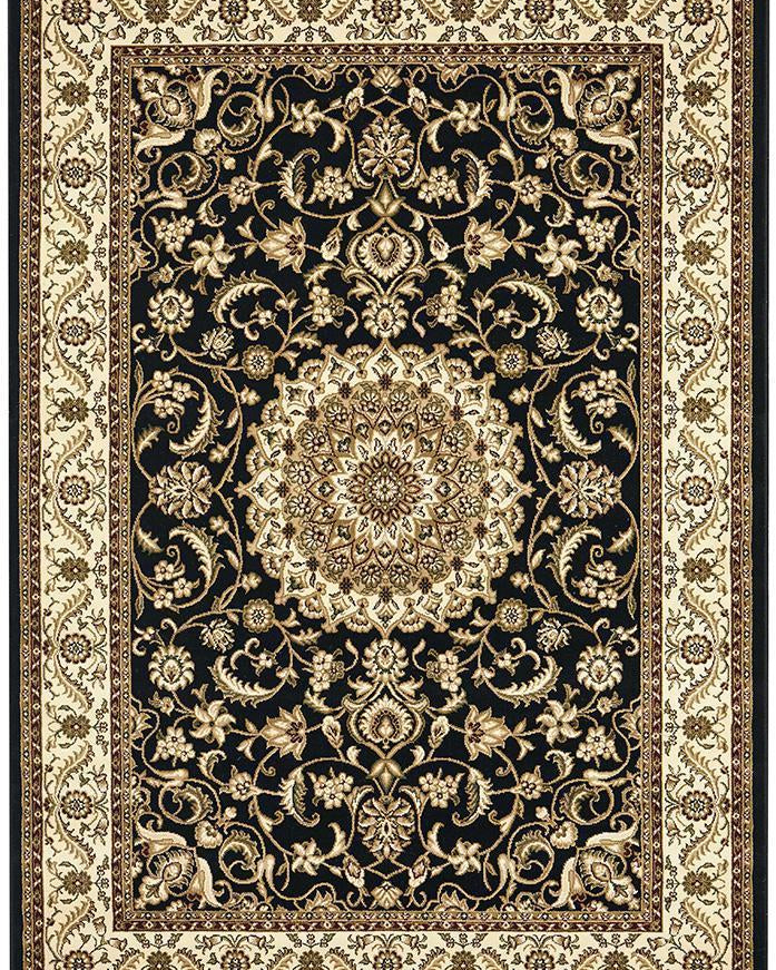 Sydney Collection Medallion Rug Black With Ivory Border