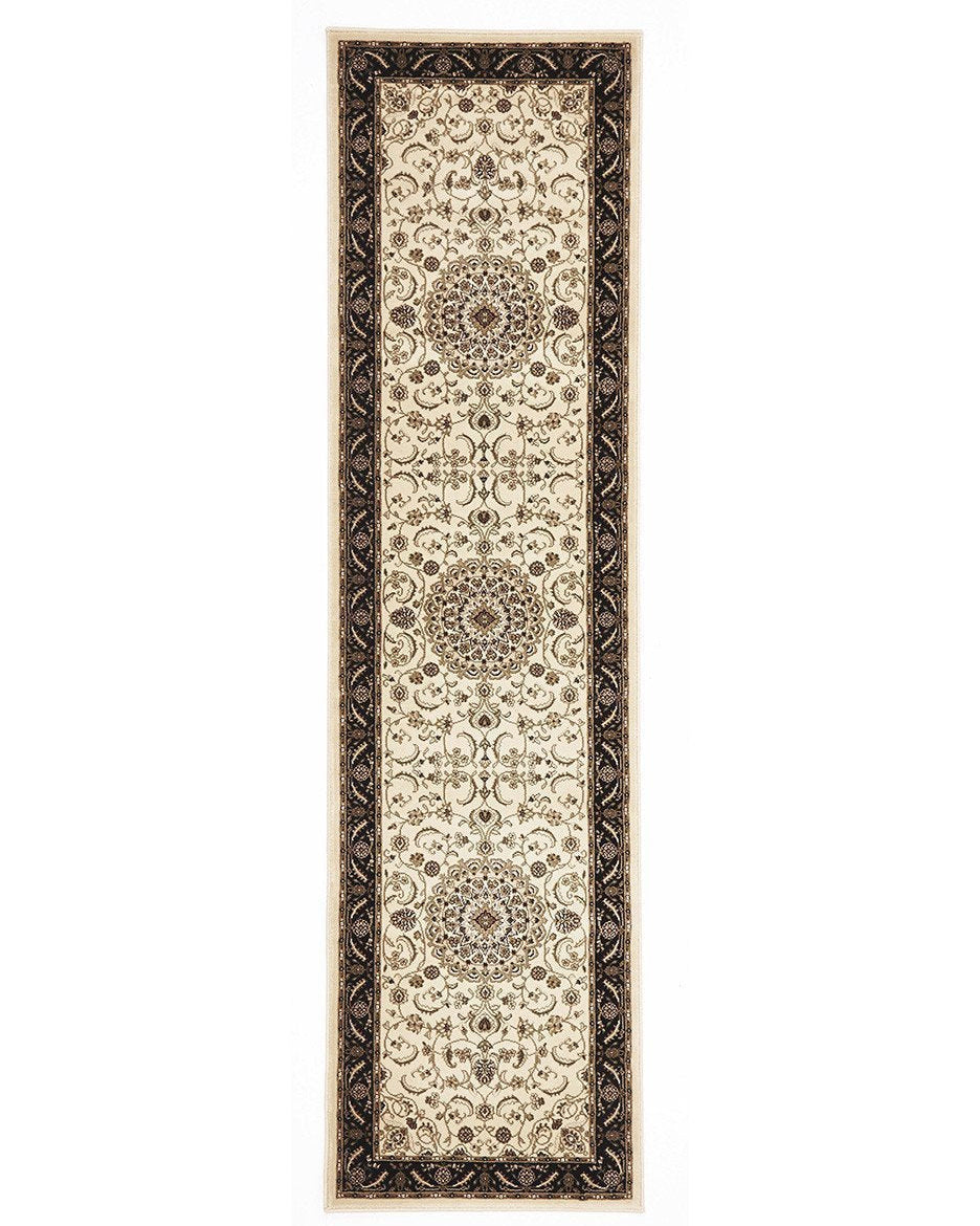 Sydney Collection Medallion Rug Ivory With Black Border