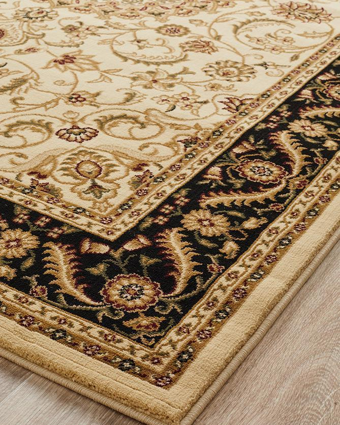 Sydney Collection Medallion Rug Ivory With Black Border