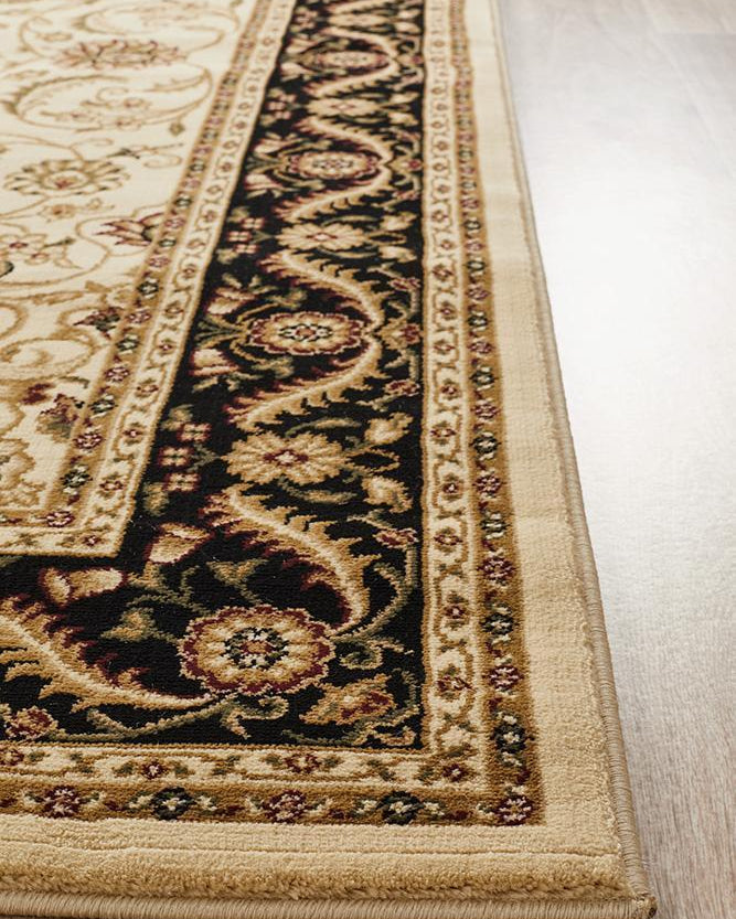 Sydney Collection Medallion Rug Ivory With Black Border