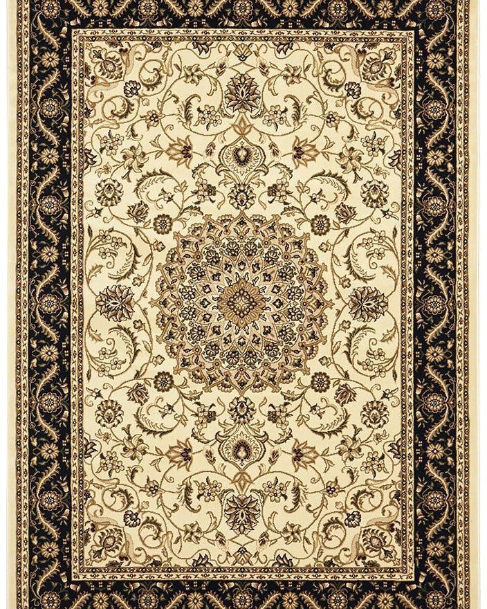 Sydney Collection Medallion Rug Ivory With Black Border