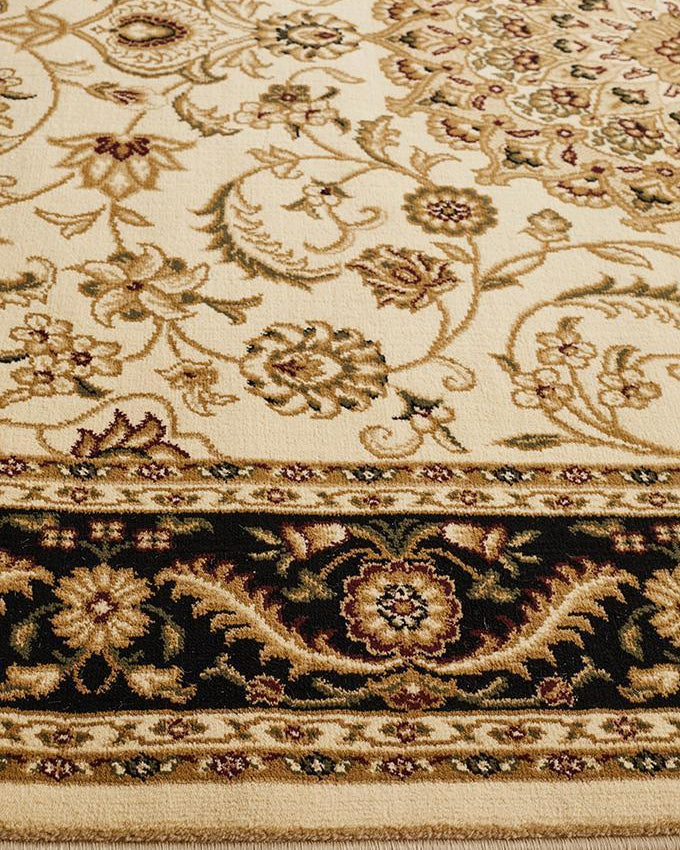 Sydney Collection Medallion Rug Ivory With Black Border