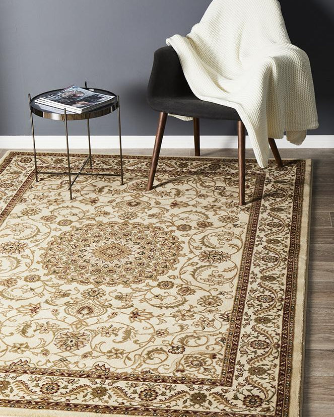 Sydney Collection Medallion Rug Ivory With Ivory Border