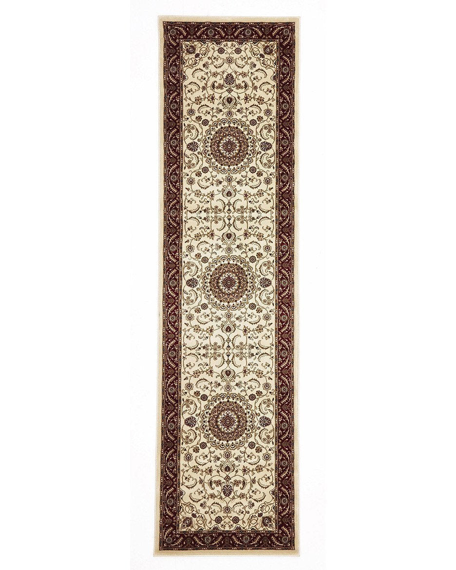Sydney Collection Medallion Rug Ivory With Red Border