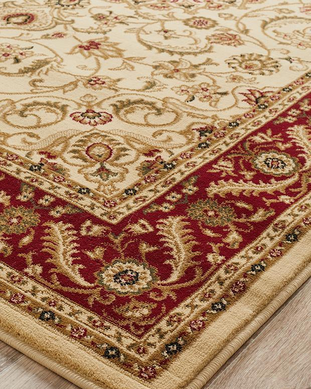 Sydney Collection Medallion Rug Ivory With Red Border