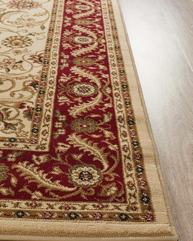 Sydney Collection Medallion Rug Ivory With Red Border