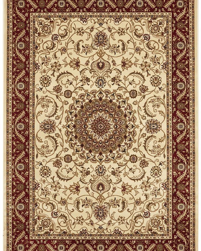 Sydney Collection Medallion Rug Ivory With Red Border