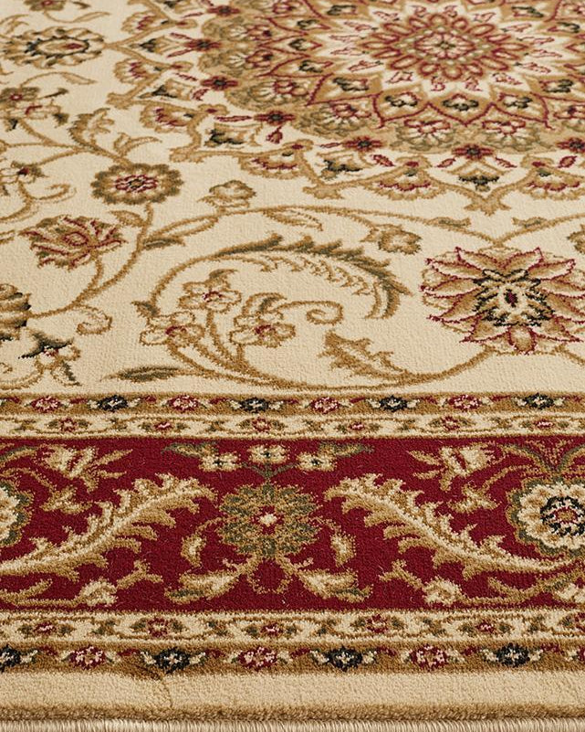 Sydney Collection Medallion Rug Ivory With Red Border