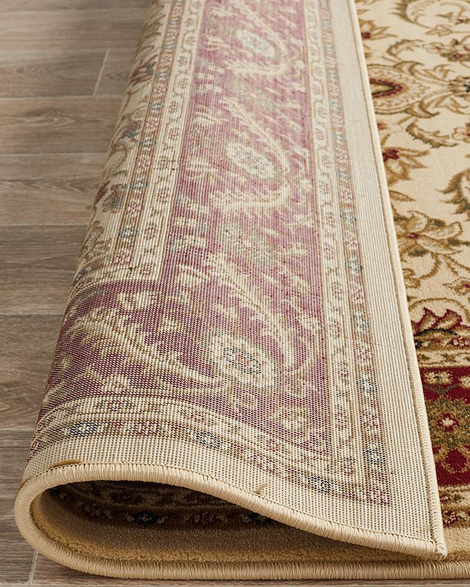 Sydney Collection Medallion Rug Ivory With Red Border