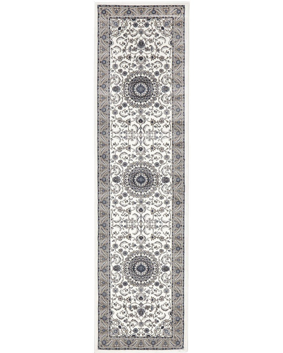 Sydney Collection Medallion Rug White With Beige Border