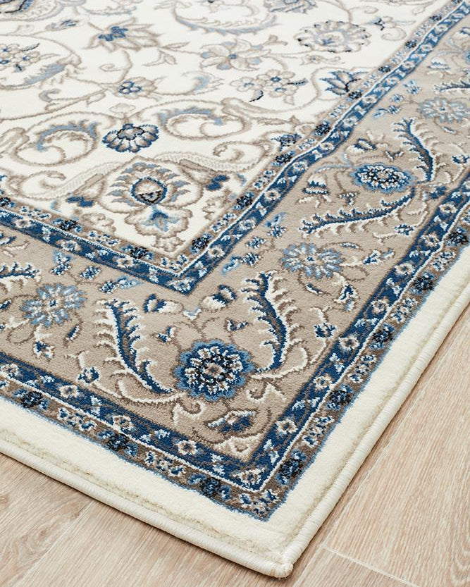 Sydney Collection Medallion Rug White With Beige Border