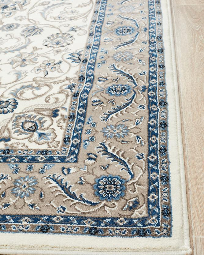 Sydney Collection Medallion Rug White With Beige Border