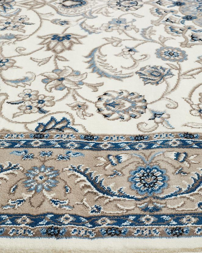 Sydney Collection Medallion Rug White With Beige Border