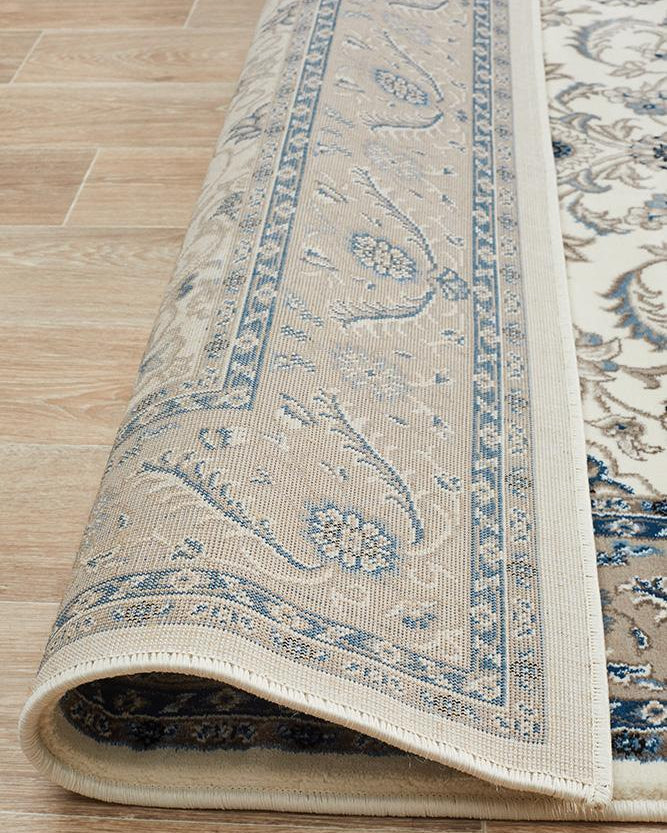 Sydney Collection Medallion Rug White With Beige Border