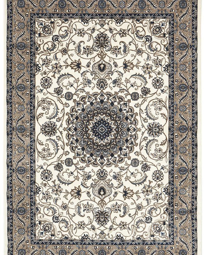 Sydney Collection Medallion Rug White With Beige Border