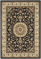 Sydney Collection Medallion Rug Black With Ivory Border