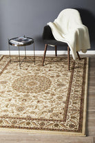 Sydney Collection Medallion Rug Ivory With Ivory Border